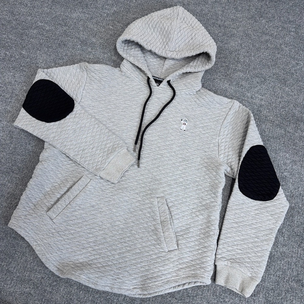 Barstool Sports Hoodie Womens Large Gray Cotton Quilted Astronaut Moon Man Space
